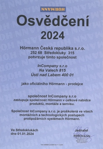 Osvědčení Hörmann 2024